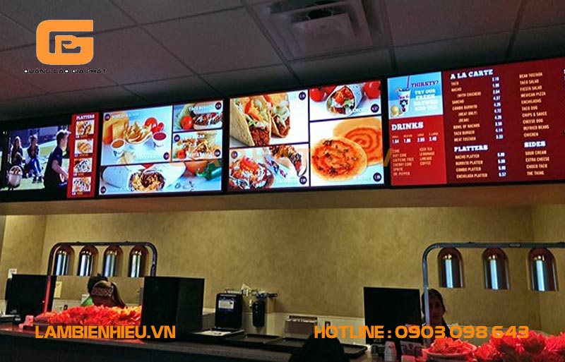 Mẫu biển hộp đèn siêu mỏng menu thể hiện sự chuyên nghiệp và sang trọng cho nhà hàng quán ăn