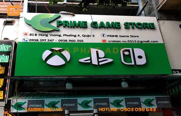 Bảng hiệu alu mica cửa hàng Prime Game Store